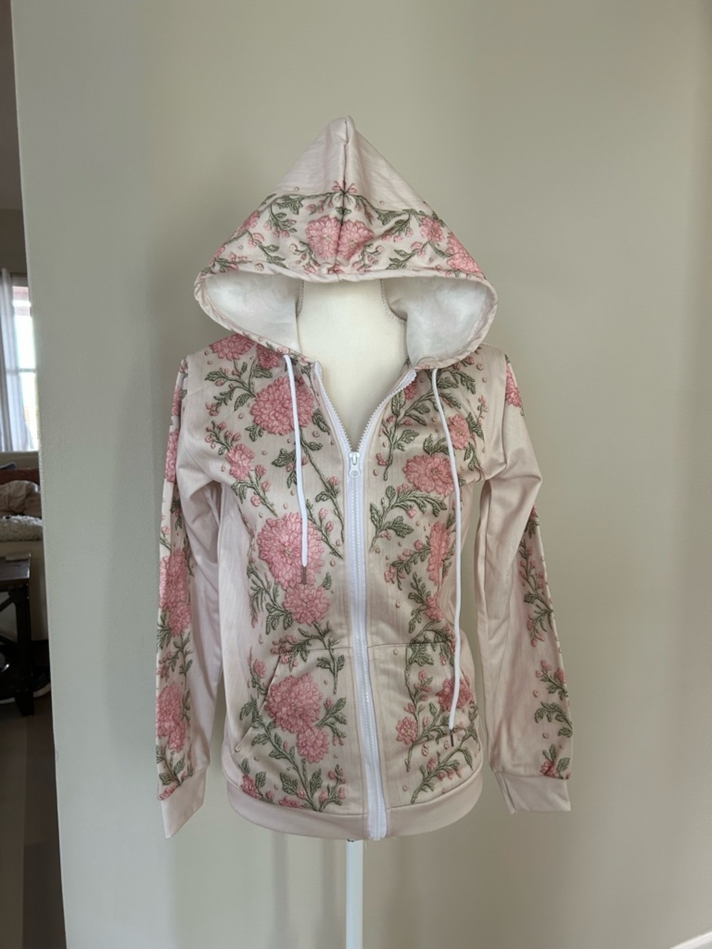 Floral Print Full Zip Hoodie - Picture 2 of 9